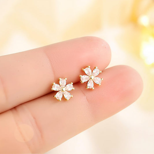 ピアス レディース つけっぱなし 金属アレルギー対応 925シルバー セカンドピアス 18Kコーティング ジルコニア お花 両耳 ピングゴールド