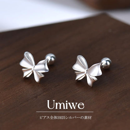 ピアス つけっぱなし レディース セカンドピアス S925シルバー 金属アレルギー対応 小さめ プラチナメッキ 両耳 可愛い リボンネジ式