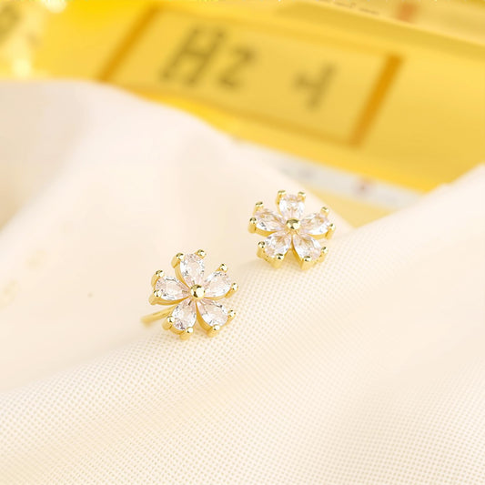 ピアス レディース つけっぱなし 金属アレルギー対応 925シルバー セカンドピアス 18Ｋコーティング ジルコニア お花 両耳 ピングゴールド